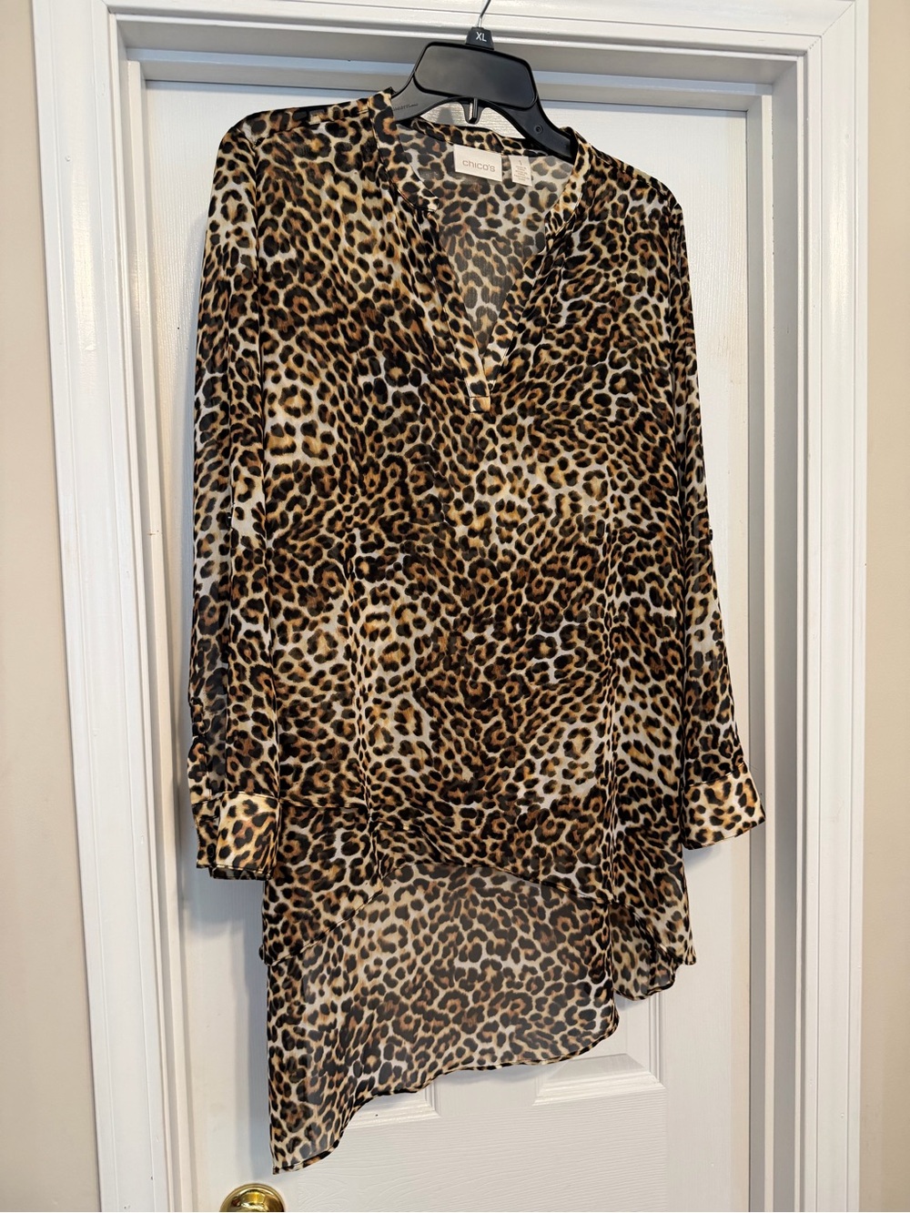 Chico's Leopard Print Sheer Tunic in Brown and Black